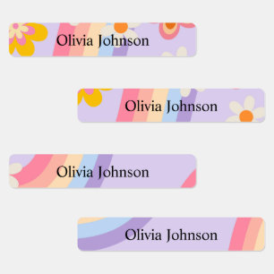 Etiquetas Rótulos de Nome à prova de água do Arco-Íris Retro