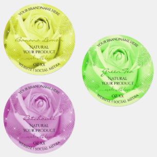 Etiquetas Rótulos de produto verde e roxo, Rosa Amarelo Flo