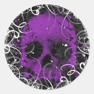 Etiquetas roxas e pretas do crânio