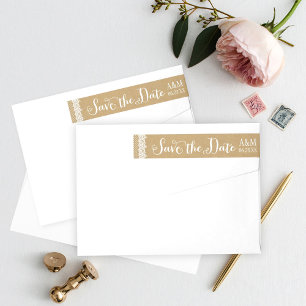 Etiquetas Rustic Kraft Renda Casamento Salve a Data