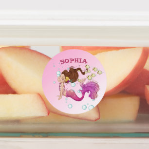 Etiquetas Sereia Escola Rosa Azul, Cor-de-rosa, Pessoal