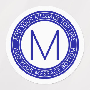 Etiquetas Seu Texto Circular e Monograma  Azul Real