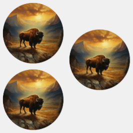Etiquetas Silhueta do Búfalo Bison ao Pôr do Sol
