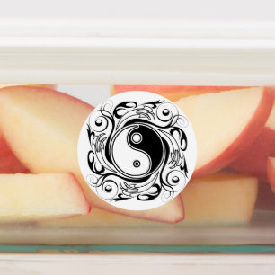Etiquetas Símbolo Yin & Yang Preto e Branco Estilo Tatuagem