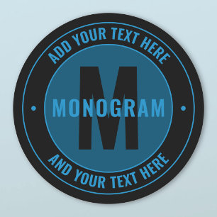 Etiquetas Texto e Monograma Editáveis em Negrito Azul e P