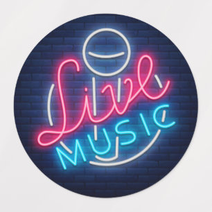 Etiquetas Texto Word de Arte Curvado do Neon Live Music