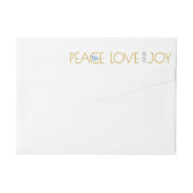 Trendy gold Peace, Love, Joy and pomve Christmas