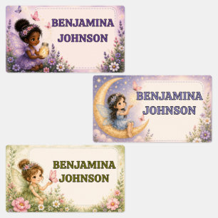 Etiquetas Três Desenhos Mágicos de Fadas Nome Pastel