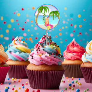 Etiquetas tropicais dos chapéus de coco do cupcak