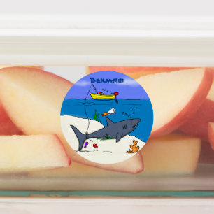 Etiquetas Tubarão-cama engraçado e desenho animado