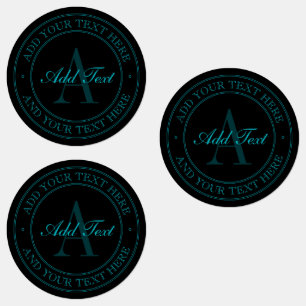 Etiquetas Turquesa Elegante e Monograma Preto à Prova de Á