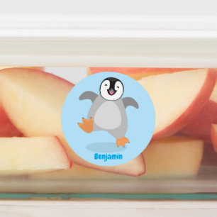 Etiquetas Um desenho animado de pintinho de pinguim feliz e