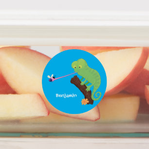 Etiquetas Um desenho animado verde-feliz chameleon lagarto