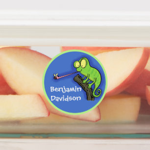 Etiquetas Um desenho animado verde-feliz chameleon lagarto