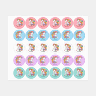 Etiquetas Unicórnio Colorido de Nomes Personalizados