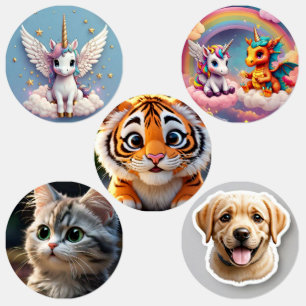 Etiquetas Unicórnio, gato, cão, rótulo à prova de água de pe