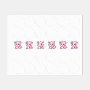 Etiquetas Ursa Rosa Fofa Kawaii Pastel Chibi Coração St