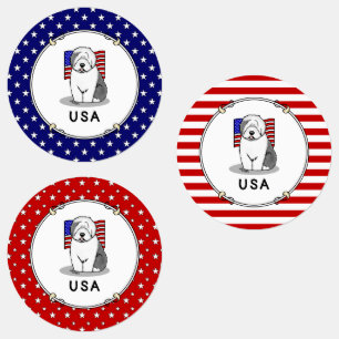 Etiquetas US American Flag Old English Sheepdog (Cinza 1)