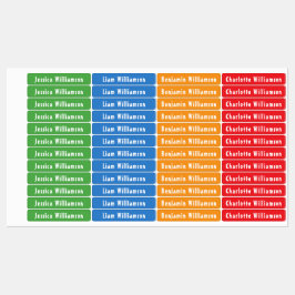 Etiquetas Verde, Azul, Laranja, Família Vermelha Impermeável