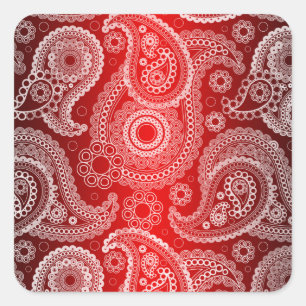 Etiquetas vermelhas de Paisley do laço do branco