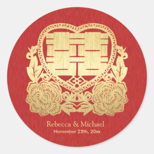 Etiquetas vermelhas e Dourados da felicidade dobro