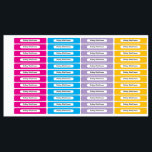 Etiquetas Vibrant Colors Kid Name Rectangle Name Sticker<br><div class="desc">Organize belongings with this energetic blue, purple, magenta, yellow rectangle name sticker. The cool, vibrant hue makes it easy to spot and identify personal items, especially for children heading to school or camp. This sticker offers a clear white space for names, ensuring every item is uniquely identified. Add a splash...</div>