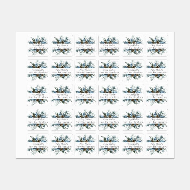 Etiquetas Vinheta de Natal Evergreen Festiva (Folha)