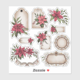 Etiquetas Vintage Ephemera Poinsettia Sticker