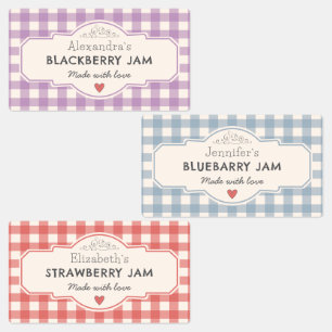 Etiquetas Vintage Gingham Feita Com Amor Jar