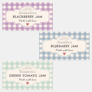 Etiquetas Vintage Gingham Feita Com Amor Jar
