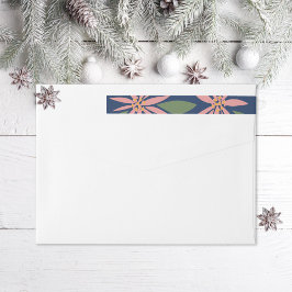 Etiquetas Vintage Poinsettias Marinho de Natal Azul Rosa