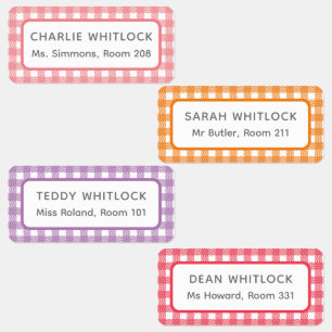 Etiquetas Warm Bright Gingham Xadrez Quatro Crianças Escola
