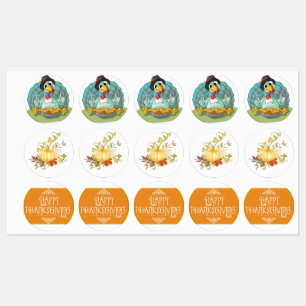 Etiquetas Whimsical Graças Turky Art Jogando Gobble