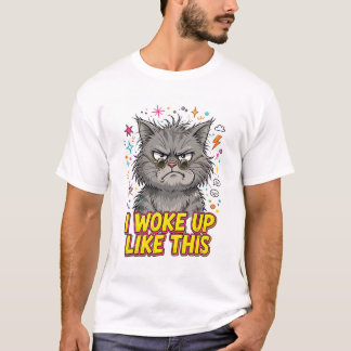 Eu acordei assim Camiseta engraçada do gato mal-hu