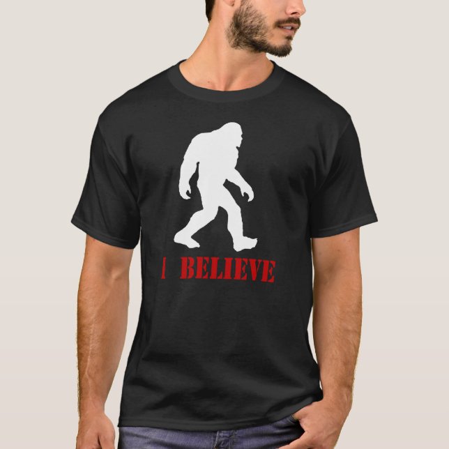 Eu acredito - o t-shirt retro de Bigfoot Sasquatch (Frente)