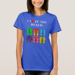 Eu adoro a praia, colorida camiseta flip-Flops
