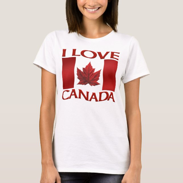 Eu adoro camiseta canadense Camisa de bandeira fem (Frente)