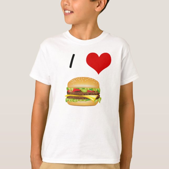 Eu adoro camiseta infantil de cheeseburger (Frente)
