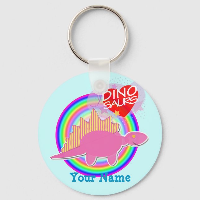 Eu adoro dinossauros Chaveiro Azul Rosa Dino com N (Frente)