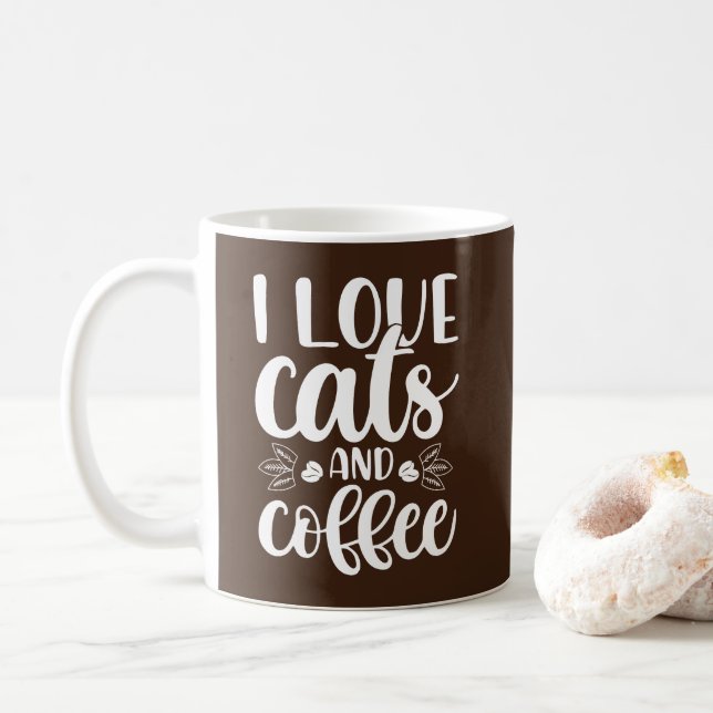 Eu adoro gatos e café caneca (Com Donut)