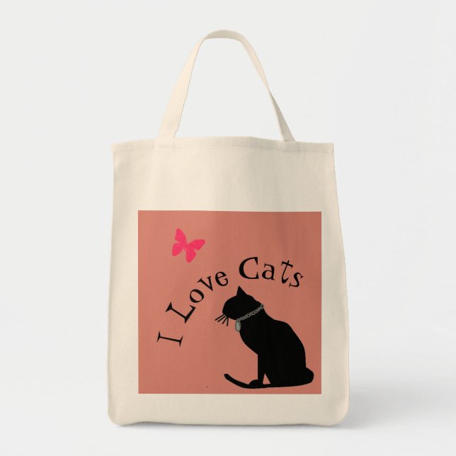 Eu Adoro Gatos Rosa E Bolsa Gráfico Branco (Frente)