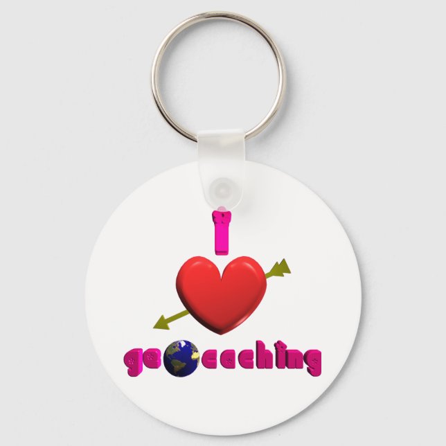 Eu adoro Geocaching 3D art Chaveiro Geocacher Swag (Frente)