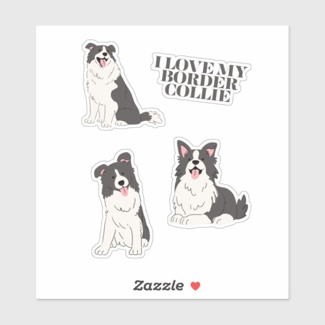 Eu Adoro Meu Conjunto de Adesivos Border Collie (Folha)