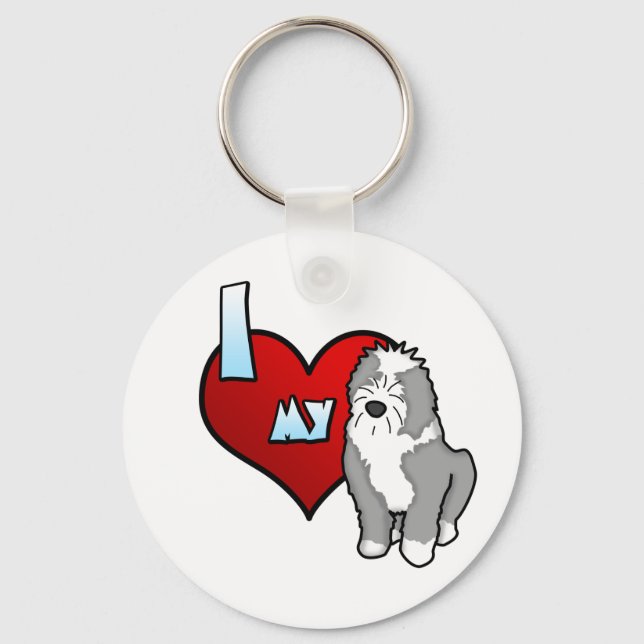 Eu adoro o meu antigo Chaveiro de Sheepdog inglês (Frente)