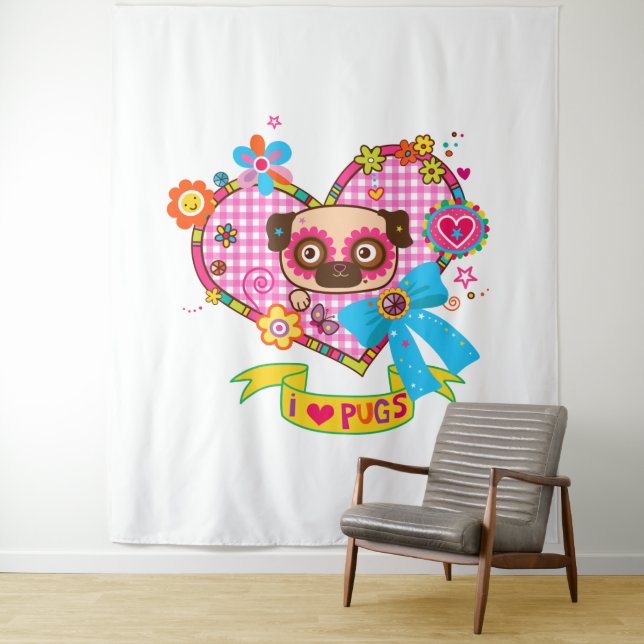 Eu Adoro Pugs! Tapete de parede (In Situ)