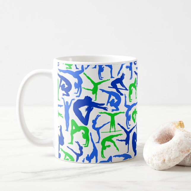 EU AMO a caneca de café da ginástica azul & verde (Com Donut)