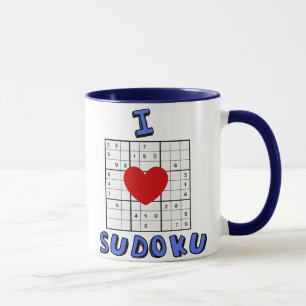 Eu amo a caneca de café do quebra-cabeça de Sudoku