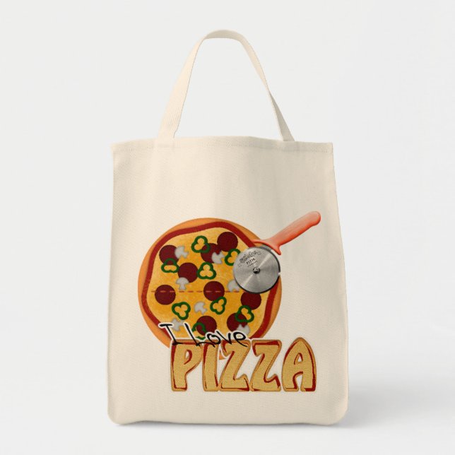 Eu amo a pizza - o bolsa orgânico do mantimento (Frente)