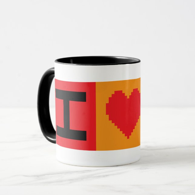 Eu Amo Bitcoin BTC Bloco de 8 Bits | Caneca (Frente Esquerda)