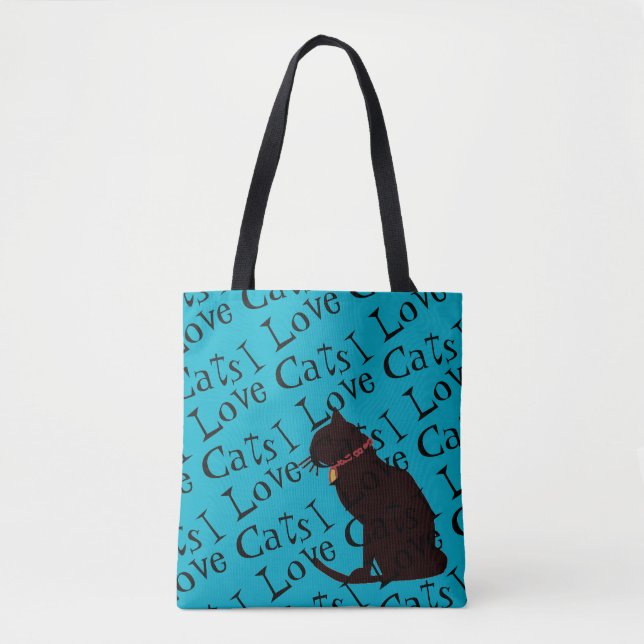 Eu Amo Bolsa de Gráfico Azul de Gatos (Frente)